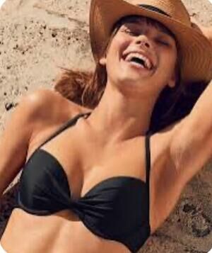 Aerie Black Push Up Underwire Bikini Top 36C Halter Swim Bra Padded EUC